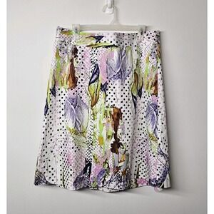 Lane Bryant Skirt Womens Size 16 Floral A-line Garden Party Cotton Polka Dot Zip